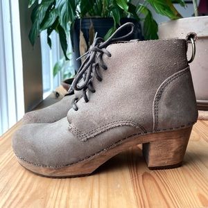 Vintage Swedish Sanita Lace Up Clog Boots Taupe Suede